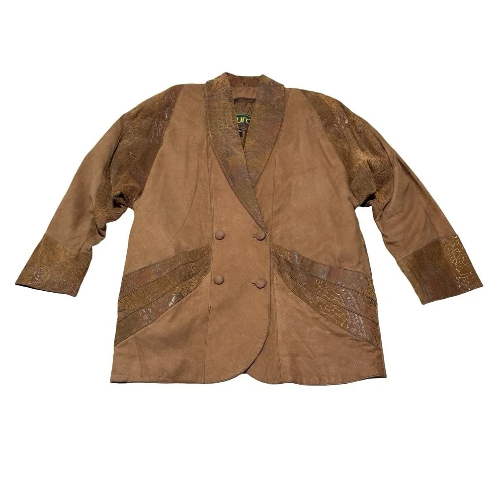 VTG Euro Mond Of California Leather Jacket Patchwork Mettalic Western Sz Medium‎